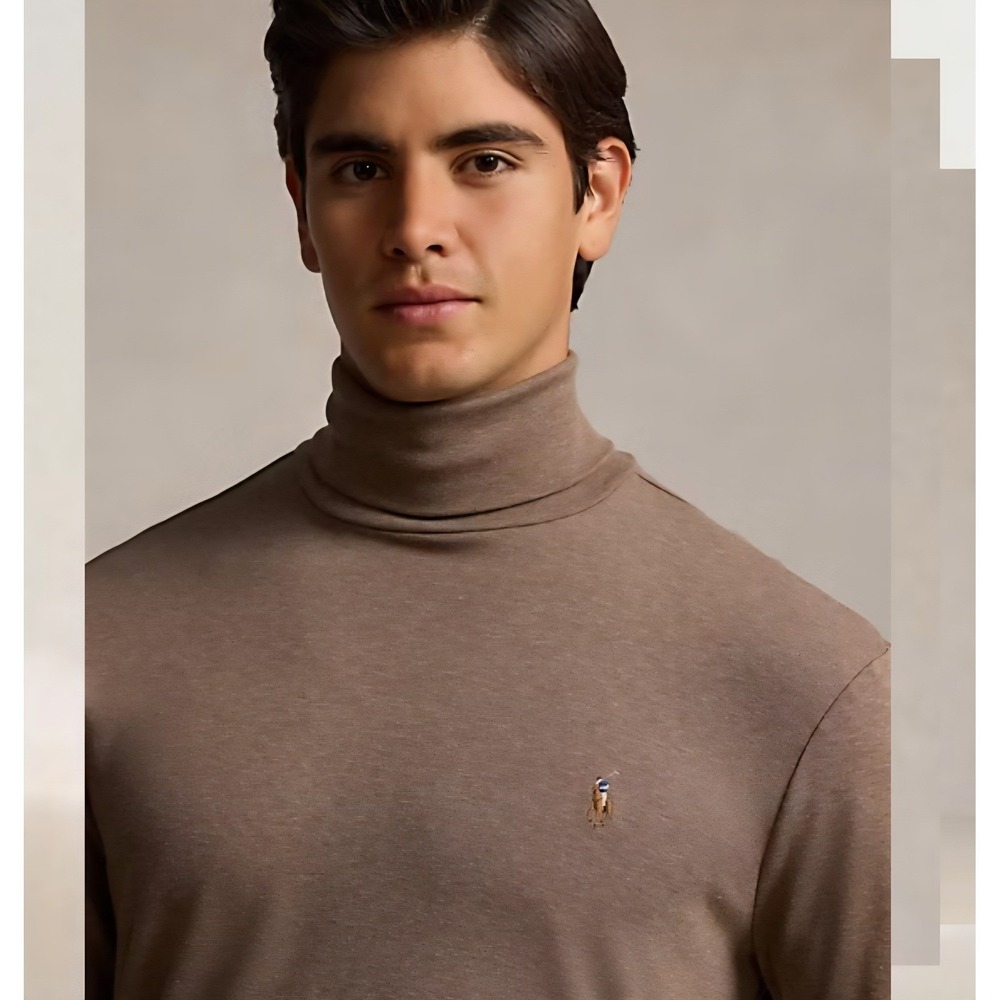Polo Ralph Lauren Soft Cotton Turtleneck XL Brown Jersey Long Sleeve Tee Pony
